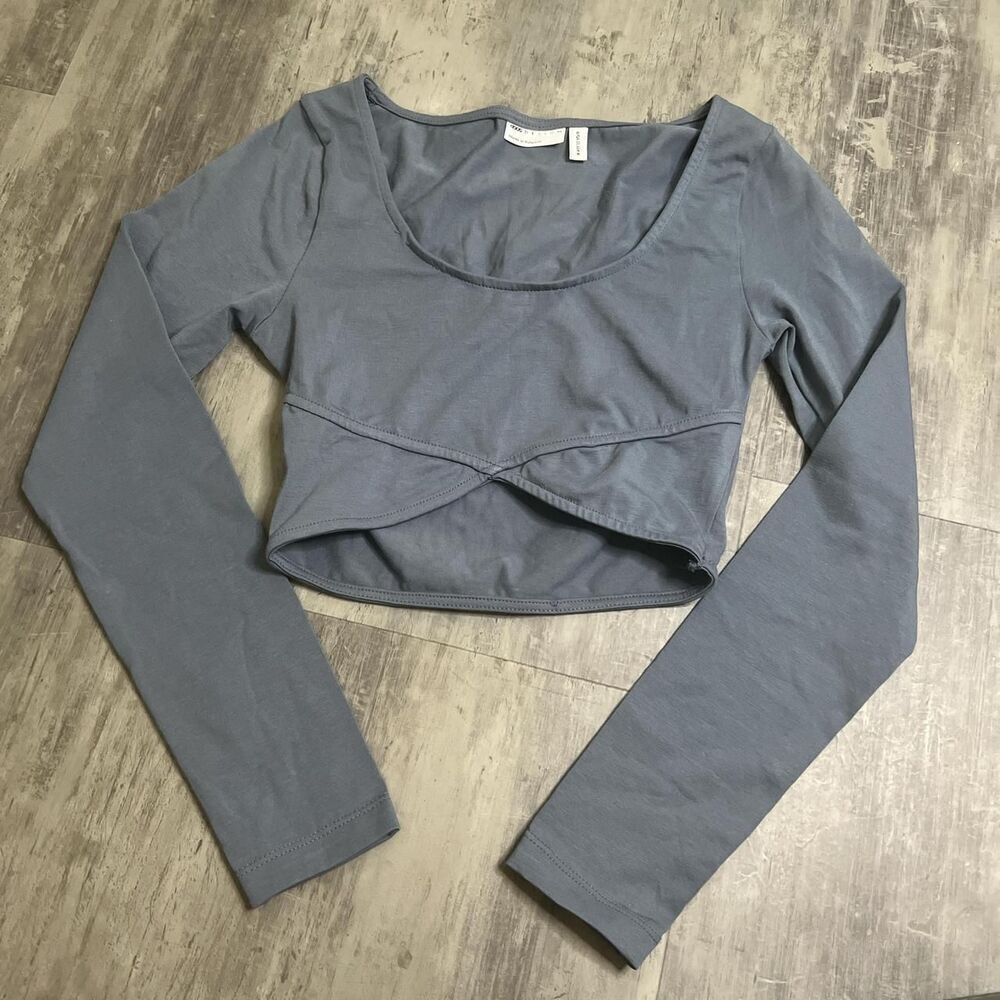 Asos Cross Front Long Sleeve Crop Top Blue/Gray Size 0